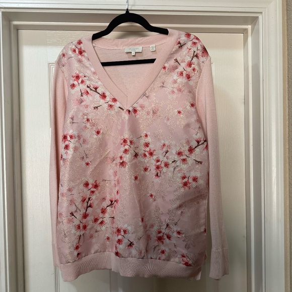 Ted Baker Karlia Cherry Blossom Mixed Media Sweater Size TB 5 - Picture 1 of 4